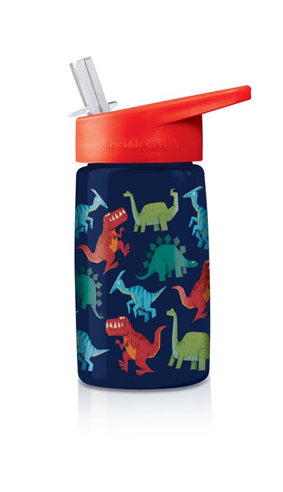 Trinkflasche aus Tritan mit Strohhalm Dinosaurier dunkelblau 