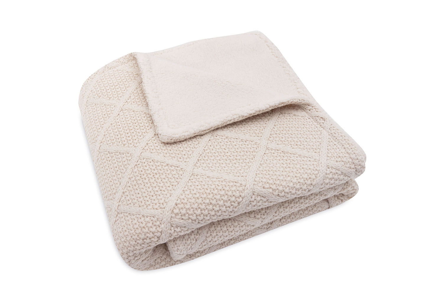 Babydecke Strick mit Fleece - Check Knit oatmeal (75x100 cm)