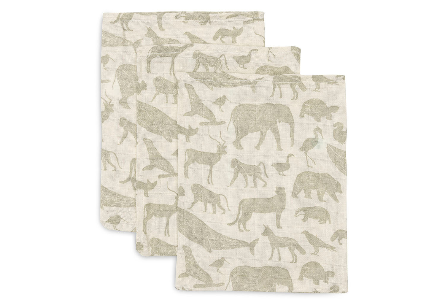 Waschlappen / Waschhandschuhe 3er Set Animals olive (15x20 cm)